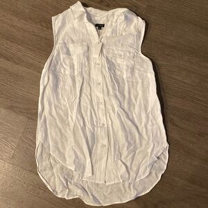 TALBOTS WOMENS SLEEVELESS LINEN BOYFRIEND SHIRT WHITE Large